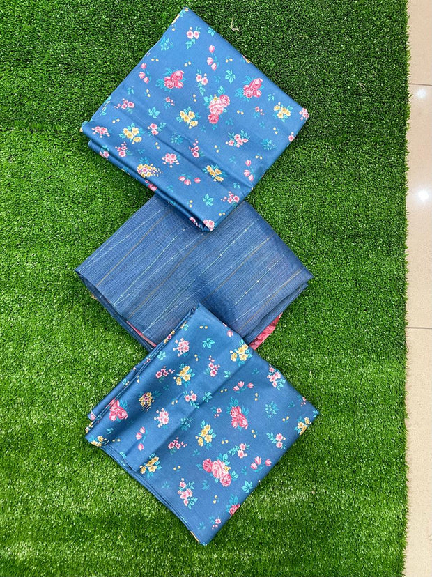 MN - 3 PC Unstitched Swiss Lawn - Blue