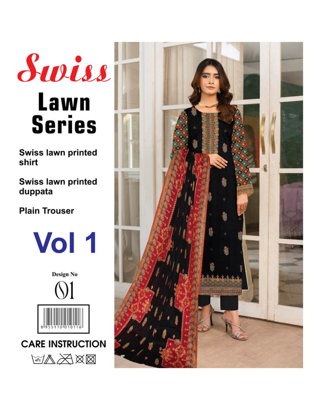 Meraj Nazeer - Premium Swiss Lawn Black & Red