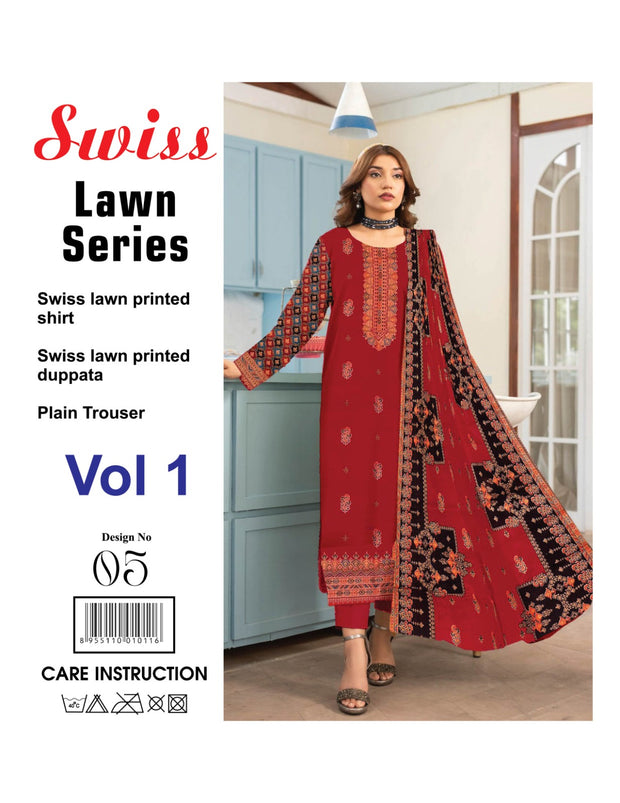 Meraj Nazeer - Premium Swiss Lawn-Red & Black