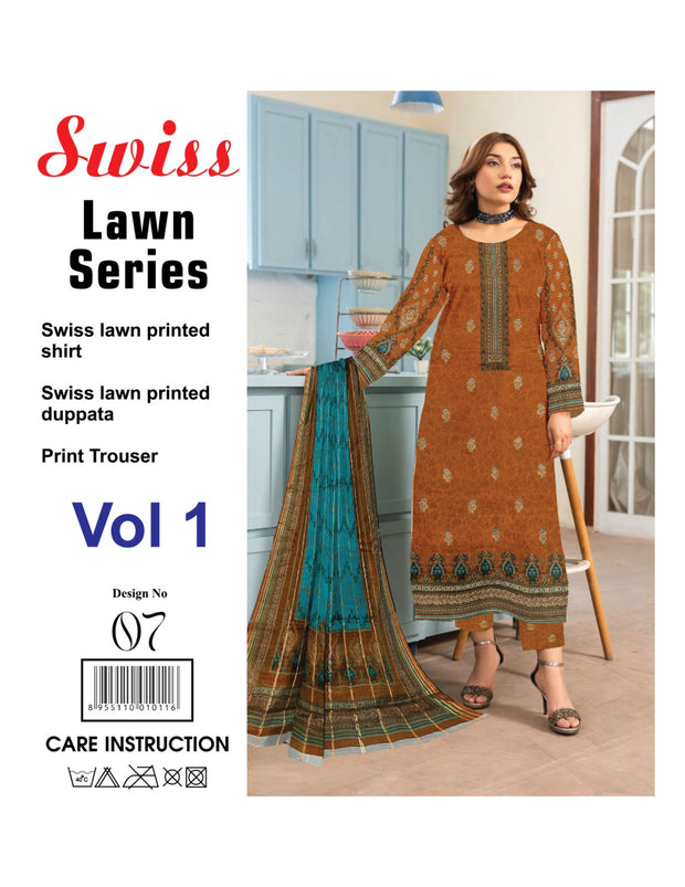 Meraj Nazeer - Premium Swiss Lawn-Brown Blue