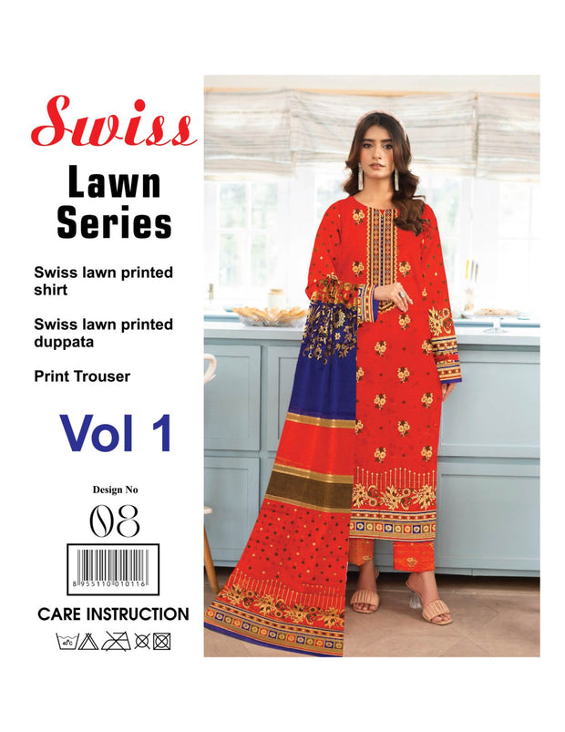 Meraj Nazeer - Premium Swiss Lawn-Designed Orange