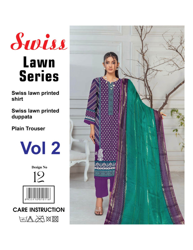 Meraj Nazeer - Premium Swiss Lawn-Purple & Sea Green