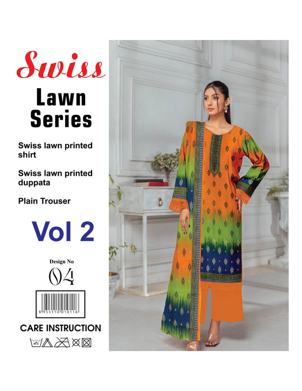 Meraj Nazeer - Premium Swiss Lawn-Orange Green